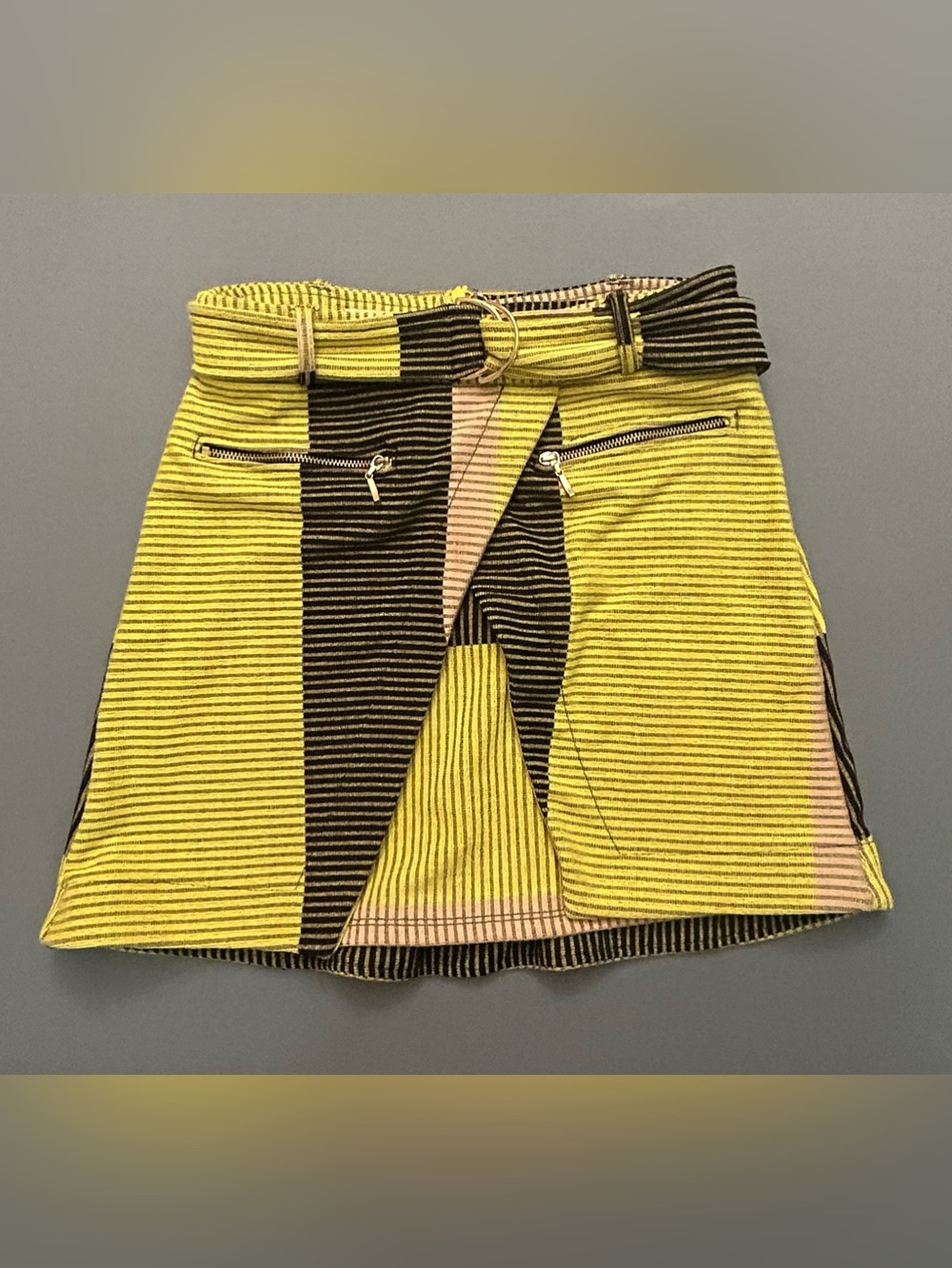 Champagne Yellow and Black Striped Knit Mini Skirt indie sleeze festival